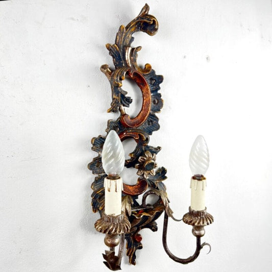 Applique stile antico fiorentino in legno intagliato lampada da parete due luci Categoria Lampade Appliques