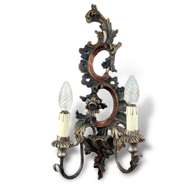 Applique stile antico fiorentino in legno scolpito lampada da parete due luci Categoria Lampade Appliques