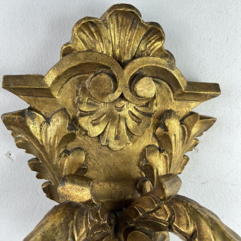 Applique stile antico in legno dorato oro lampada da parete a due luci anni 40 Categoria Lampade Appliques