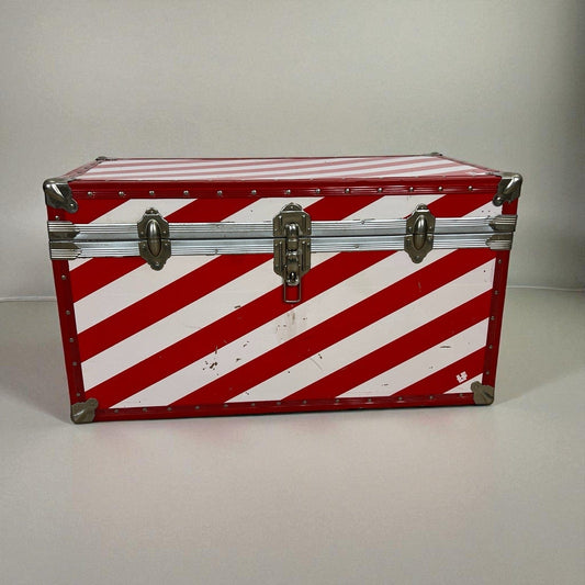 Baule antico in legno da viaggio Forziere 900 vintage Cassa Bianca Strisce Rossa Categoria Casse & Bauli