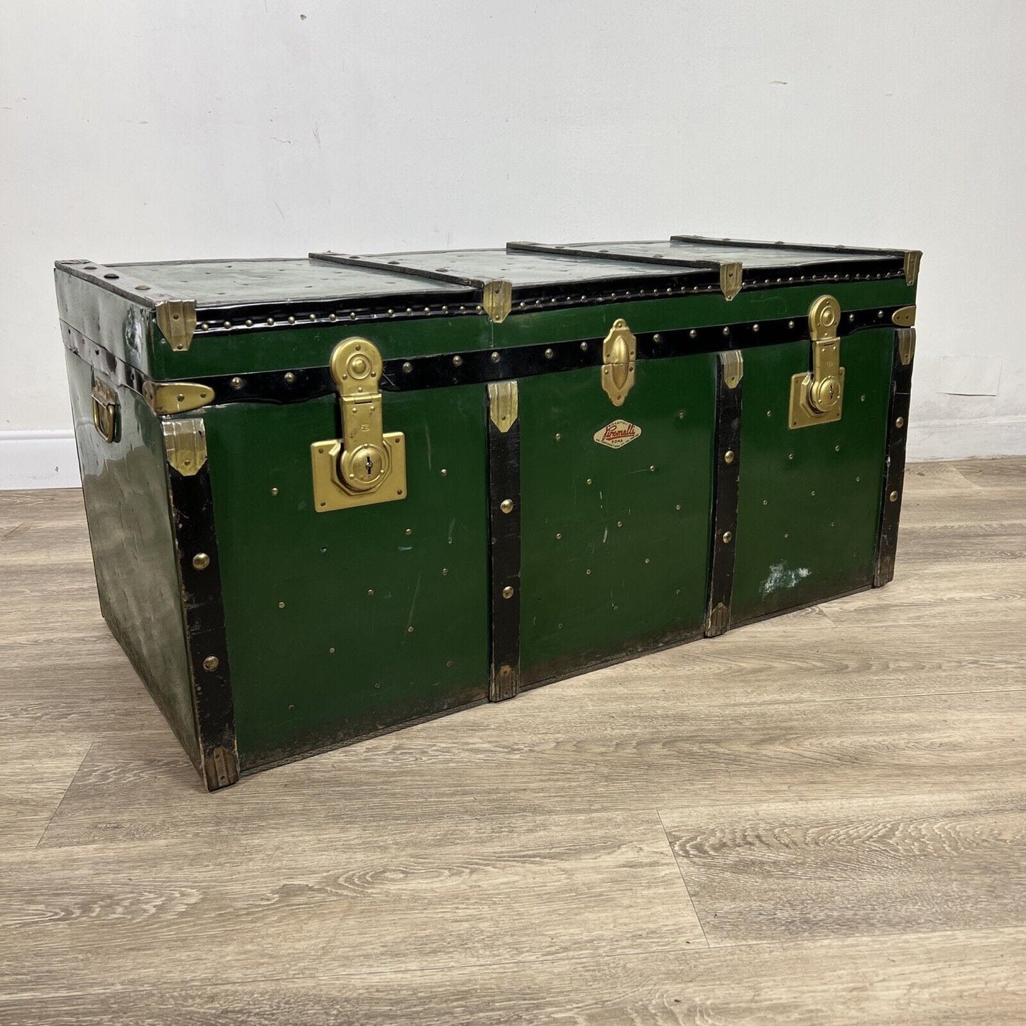 Baule antico in legno da viaggio Forziere Cassapanca 900 vintage Cassa verde Categoria Casse & Bauli