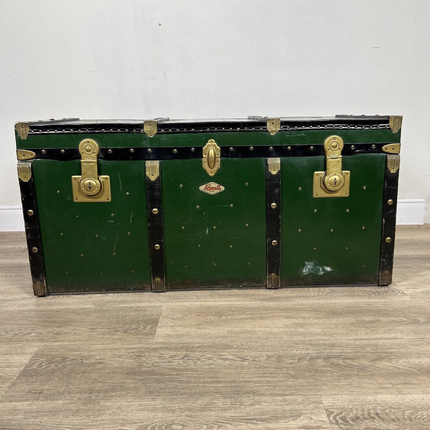 Baule antico in legno da viaggio Forziere Cassapanca 900 vintage Cassa verde Categoria Casse & Bauli