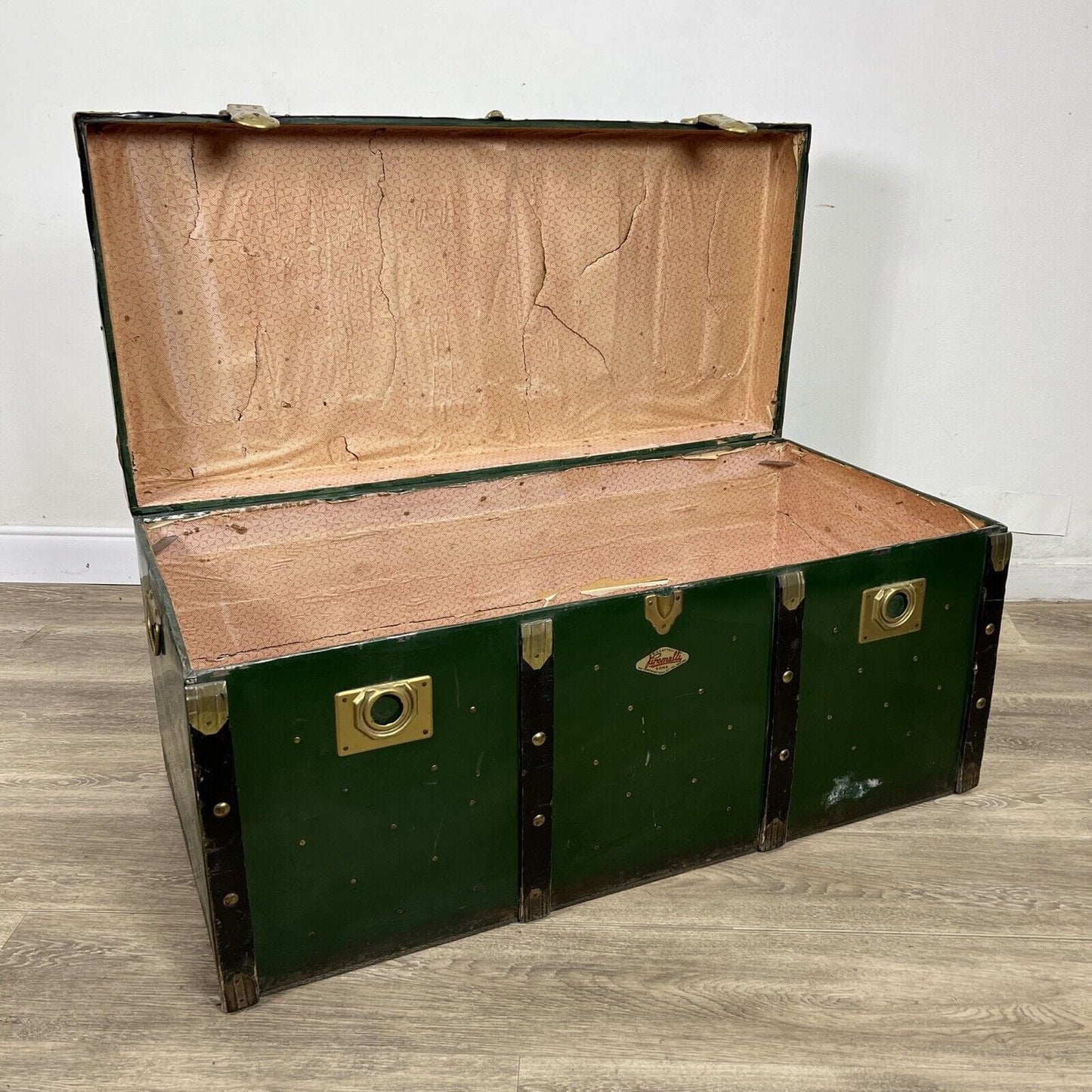 Baule antico in legno da viaggio Forziere Cassapanca 900 vintage Cassa verde Categoria Casse & Bauli
