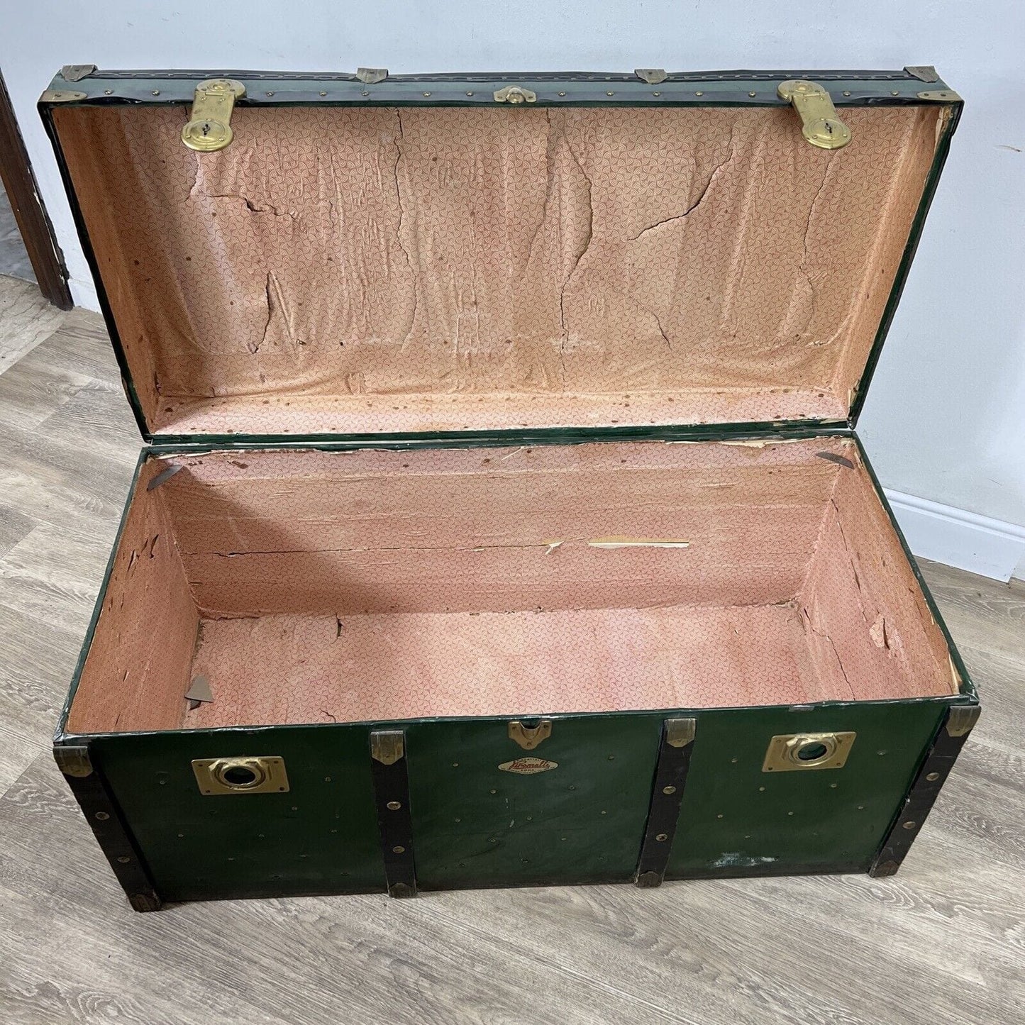 Baule antico in legno da viaggio Forziere Cassapanca 900 vintage Cassa verde Categoria Casse & Bauli