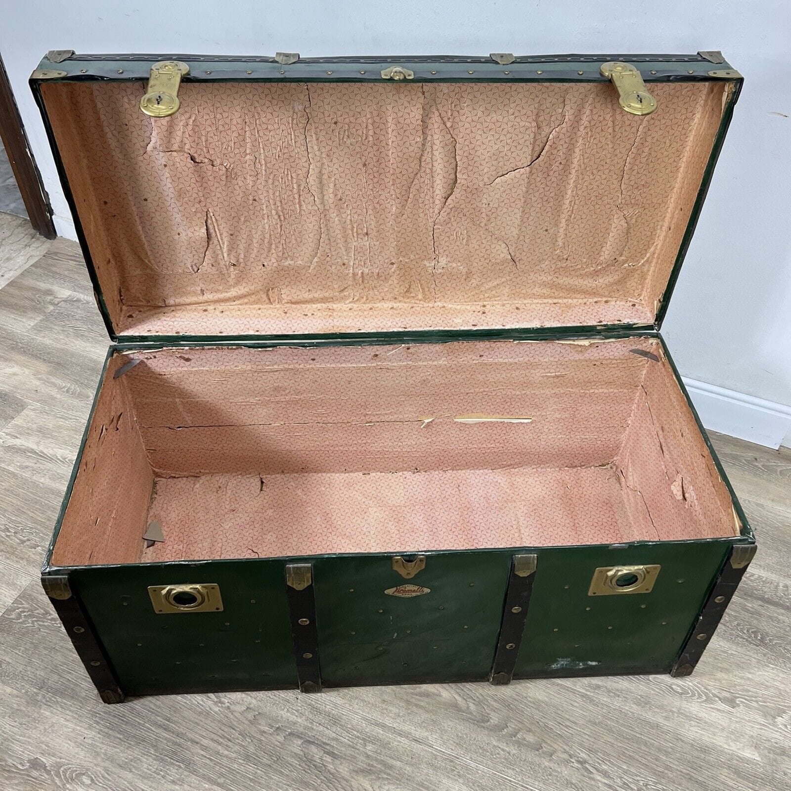 Baule antico in legno da viaggio Forziere Cassapanca 900 vintage Cassa verde Categoria  Casse & Bauli