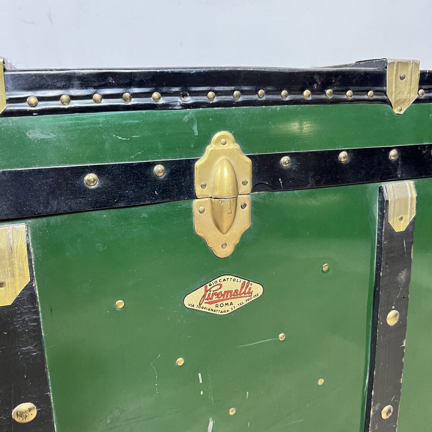 Baule antico in legno da viaggio Forziere Cassapanca 900 vintage Cassa verde Categoria Casse & Bauli