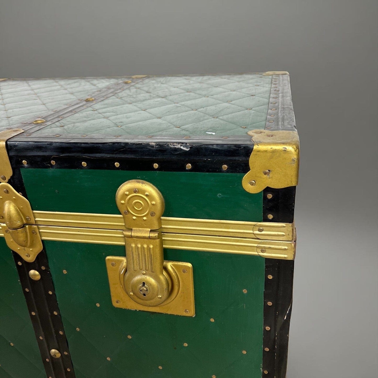 Baule antico in legno da viaggio Forziere Cassapanca Cassa corredo 900 verde Categoria Casse & Bauli