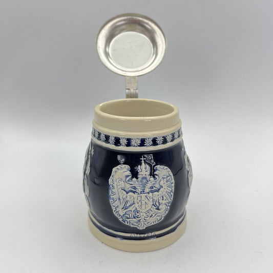 Boccale da birra in ceramica Austria vintage con coperchio in peltro bicchiere Categoria Boccali