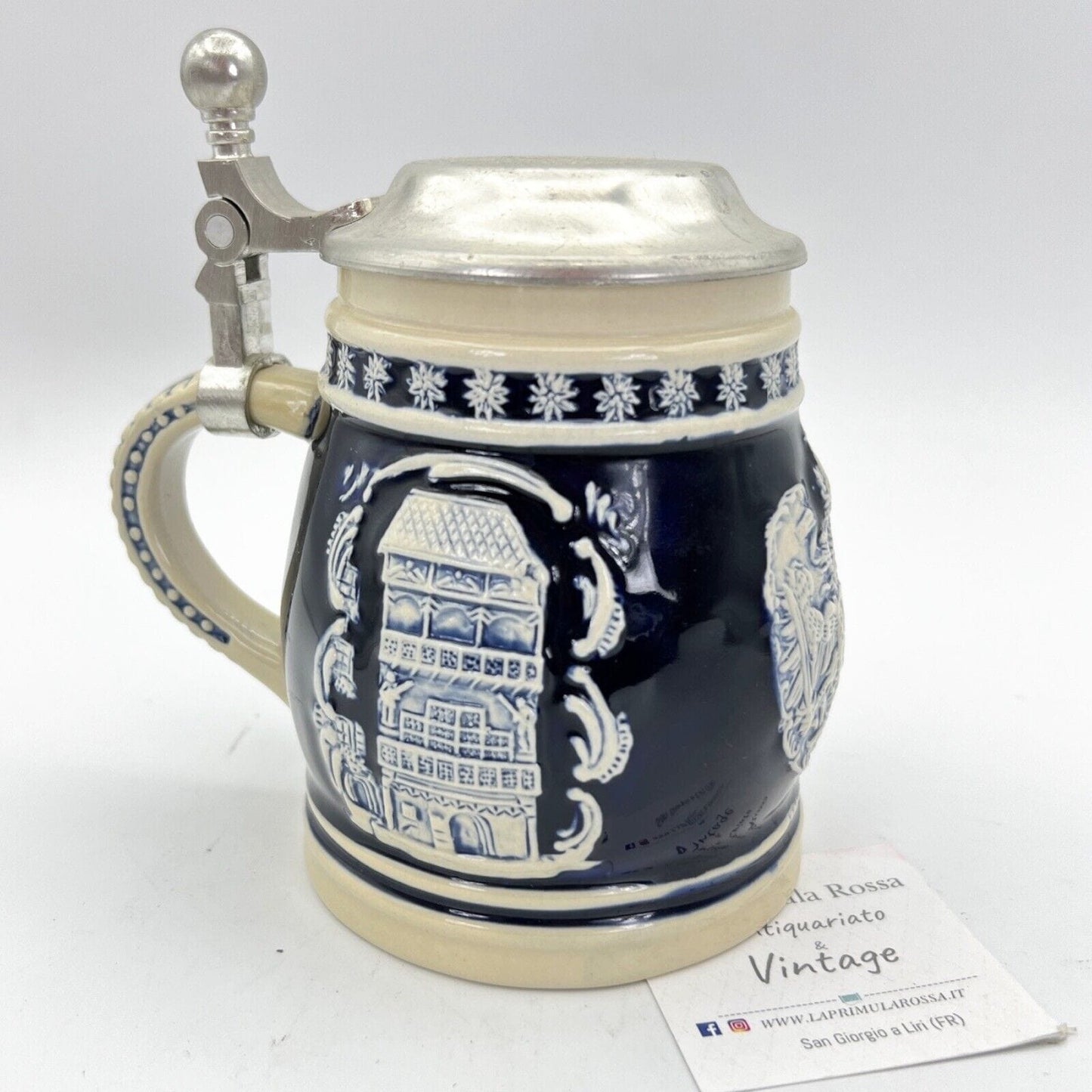 Boccale da birra in ceramica Austria vintage con coperchio in peltro bicchiere Categoria Boccali