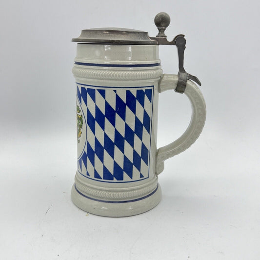 Boccale da birra in ceramica Germania Bielefeld vintage con coperchio in peltro Categoria Boccali