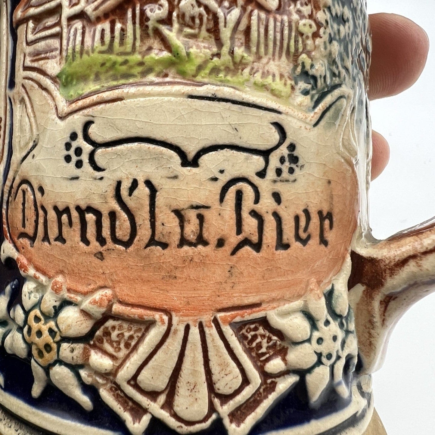 Boccale da birra in ceramica tedesco vintage con coperchio in peltro bicchiere A Categoria Boccali