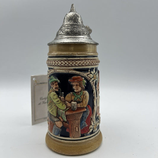 Boccale da birra in ceramica tedesco vintage con coperchio in peltro bicchiere A Categoria Boccali