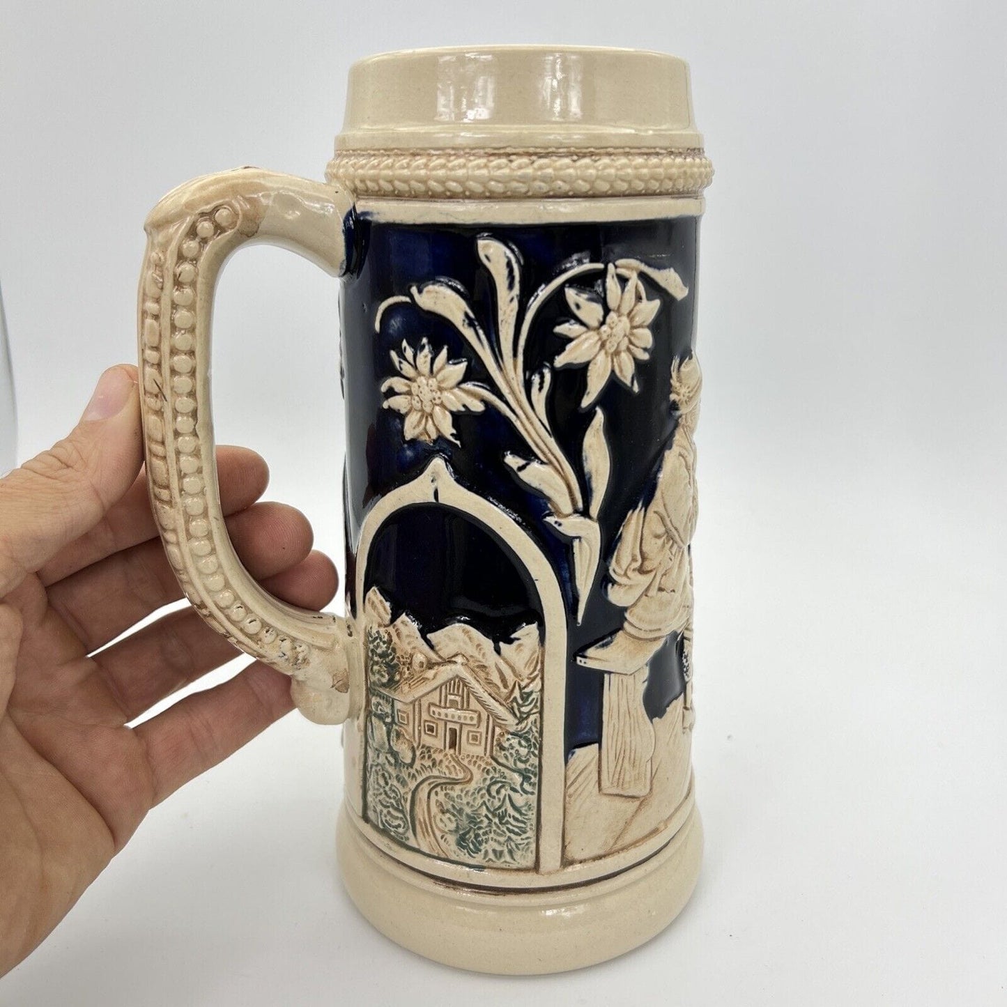 Boccale da birra in ceramica tedesco vintage da collezione 1 Litro Brocca Categoria Boccali