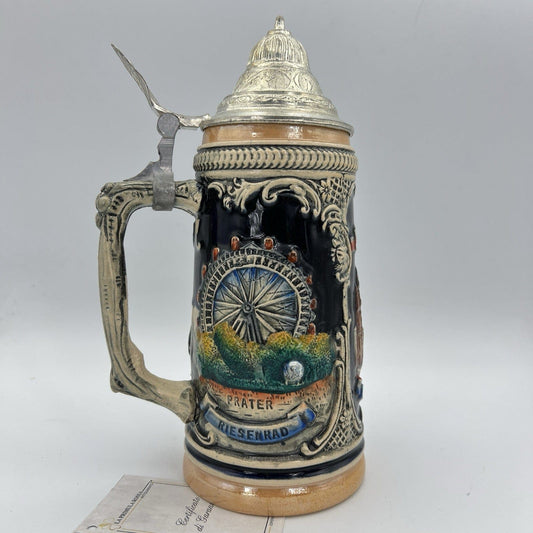 Boccale da birra in ceramica Vienna vintage con coperchio in peltro bicchiere X Categoria Boccali