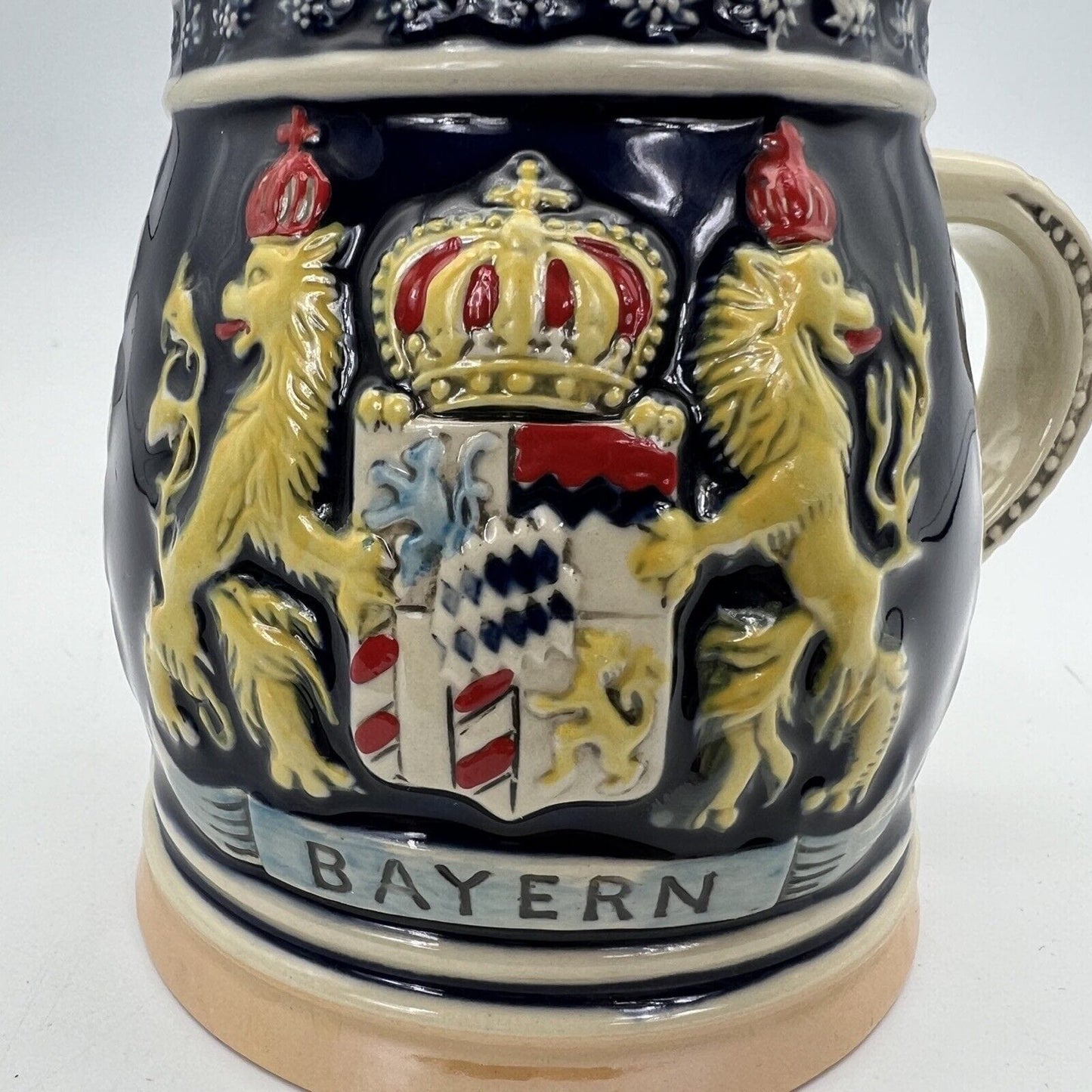 Boccale da birra vintage Tedesco in ceramica bicchiere stemma Bayern Monaco Categoria Boccali