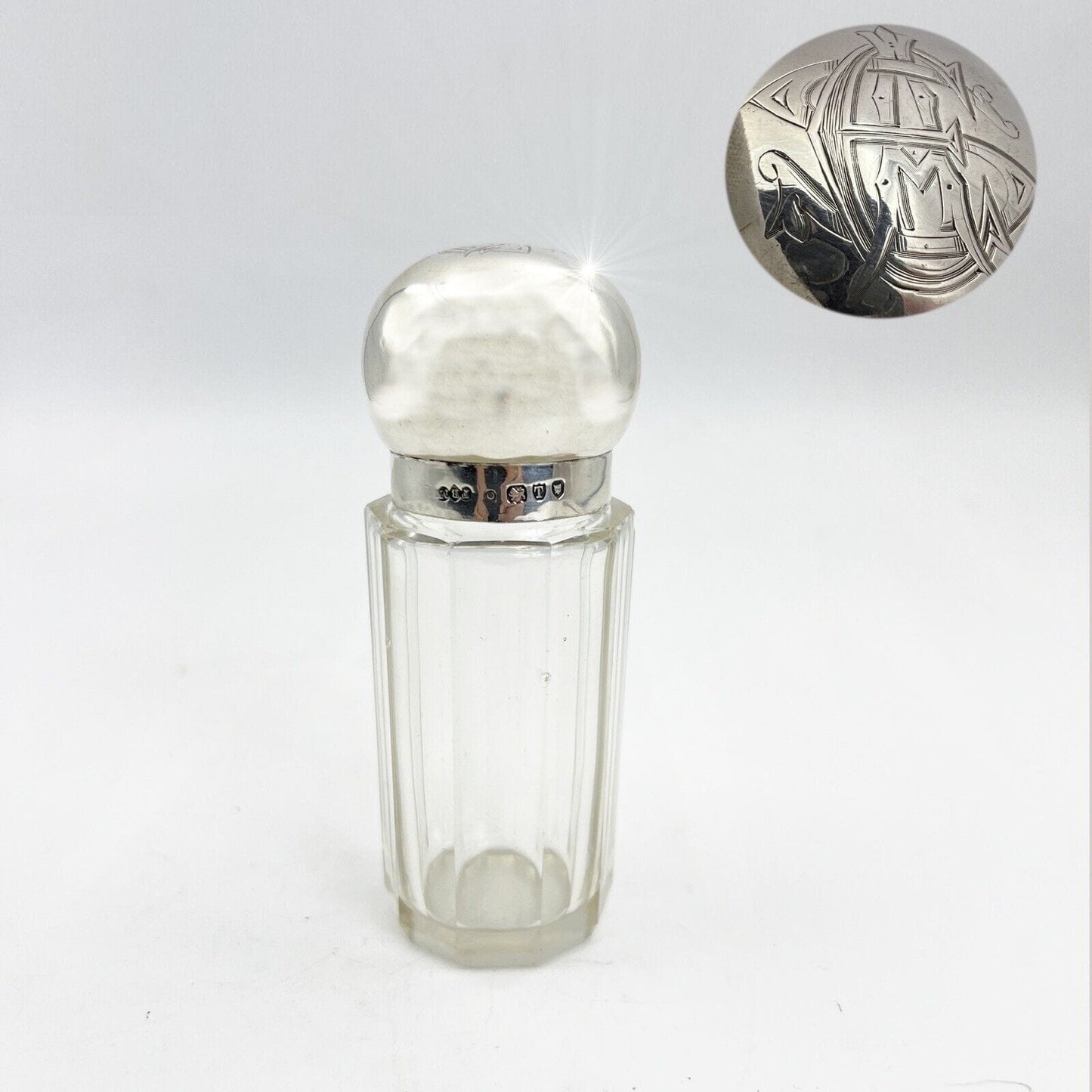 Boccetta antica porta profumo vetro tappo in argento ampolla flacone da toilette Categoria Sheffield & Argento