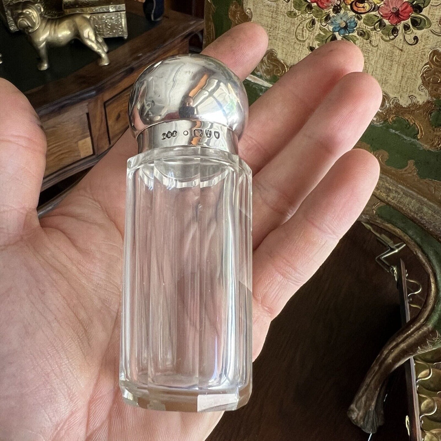 Boccetta antica porta profumo vetro tappo in argento ampolla flacone da toilette Categoria Sheffield & Argento