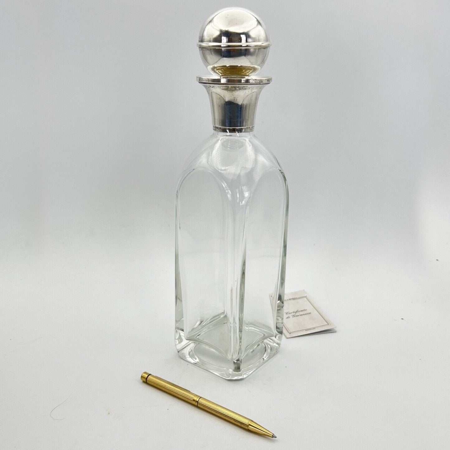 Bottiglia anni 70 in cristallo con collo e tappo Argento 800 da liquore bibita Categoria Vetri e Cristalli