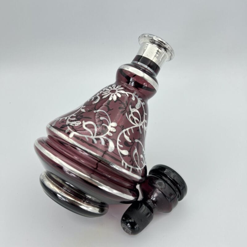 Bottiglia antica in vetro rosso e argento da per liquore rosolio Liberty Italia Categoria Vetri e Cristalli