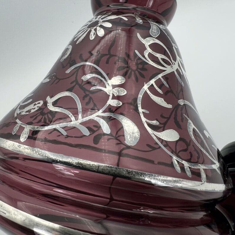 Bottiglia antica in vetro rosso e argento da per liquore rosolio Liberty Italia Categoria Vetri e Cristalli