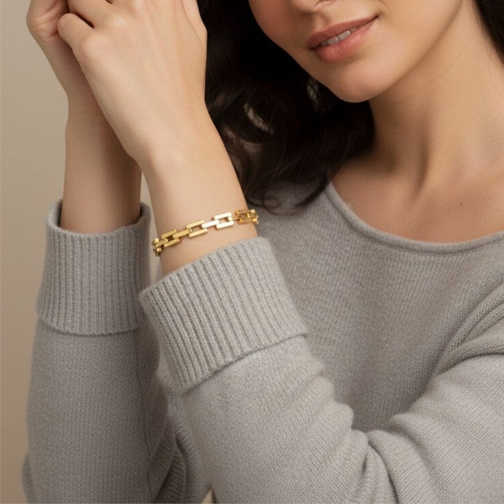 Bracciale da donna in Oro Placcato 18 KT braccialetto maglie quadrate Vintage Categoria Bigiotteria & Accessori