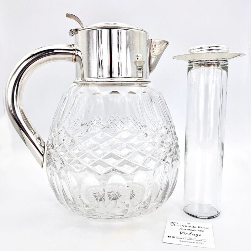 Brocca caraffa antica in cristallo argento silver plated decanter porta ghiaccio Categoria Ceramiche e Porcellane