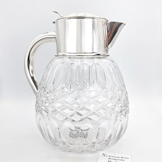 Brocca caraffa antica in cristallo argento silver plated decanter porta ghiaccio Categoria Ceramiche e Porcellane