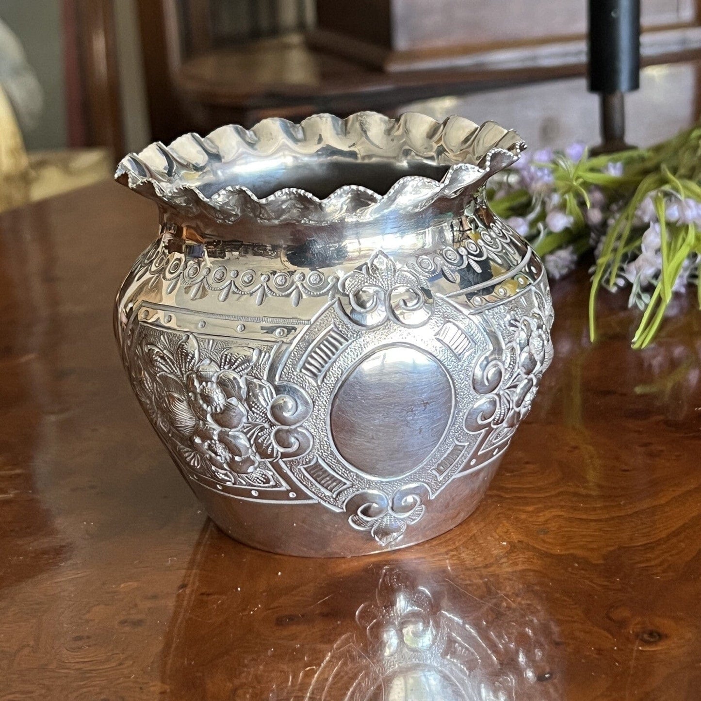 Cache pot antico in argento sheffield silver plated vasetto portafiori vaso 800 Categoria Sheffield & Argento