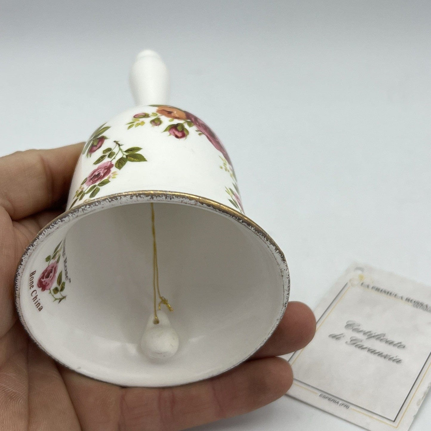 Campanella in porcellana bianca cermica campana vintage Inglese Cottage Rose Categoria Campane - Campanelle