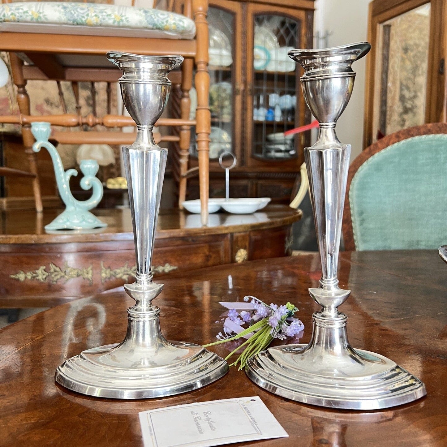 Candelabro antico in argento Silver Plated Coppia candelieri portacandela Categoria Sheffield & Argento
