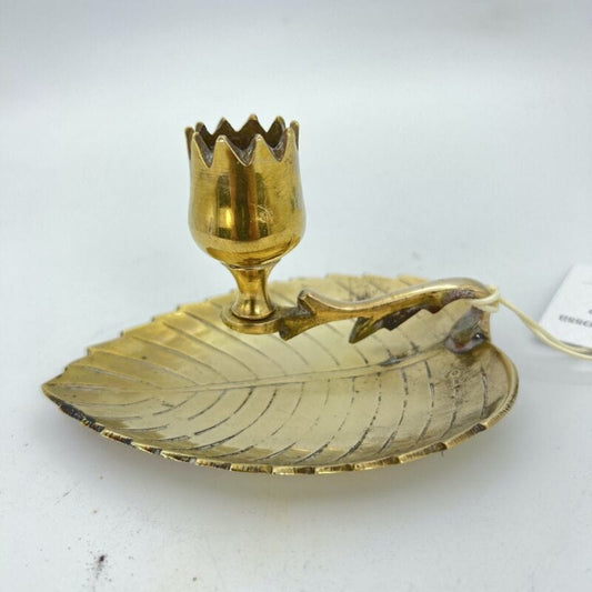 Candeliere Antico in ottone candelabro portacandela Vintage a forma di foglia Categoria Ottone