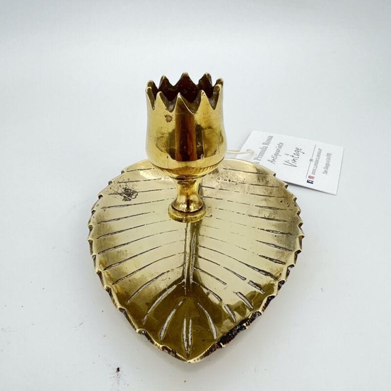 Candeliere Antico in ottone candelabro portacandela Vintage a forma di foglia Categoria Ottone