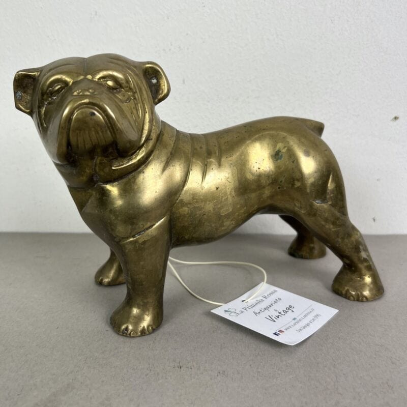 Cane Bulldog in Ottone di scultura Vintage Epoca 900 Categoria Ottone