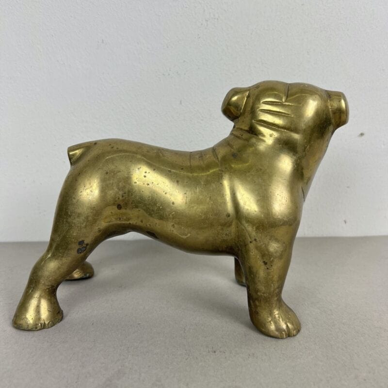 Cane Bulldog in Ottone di scultura Vintage Epoca 900 Categoria Ottone