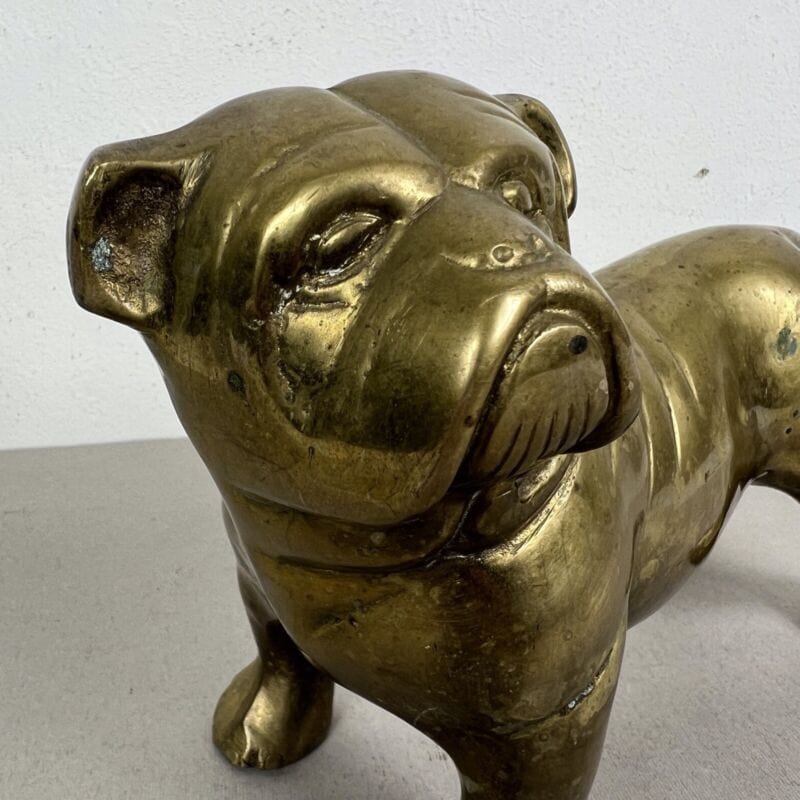 Cane Bulldog in Ottone di scultura Vintage Epoca 900 Categoria Ottone