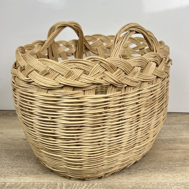 Cesta in Vimini intrecciato portabiancheria vintage con manici cestino shabby Categoria Vintage