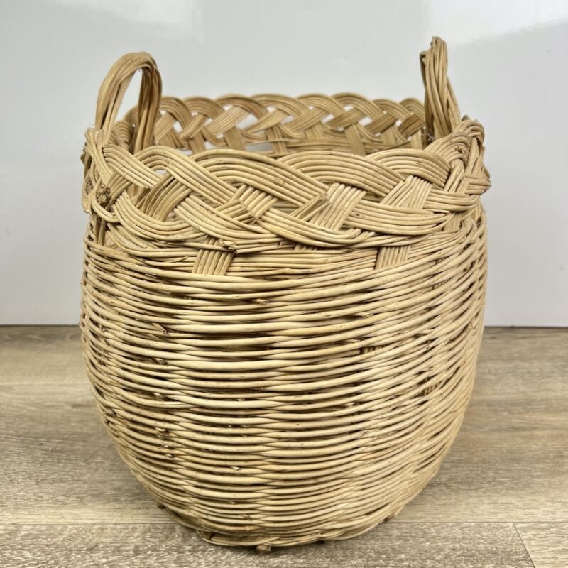 Cesta in Vimini intrecciato portabiancheria vintage con manici cestino shabby Categoria Vintage