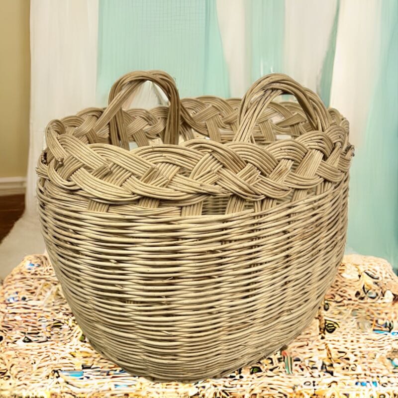 Cesta in Vimini intrecciato portabiancheria vintage con manici cestino shabby Categoria Vintage