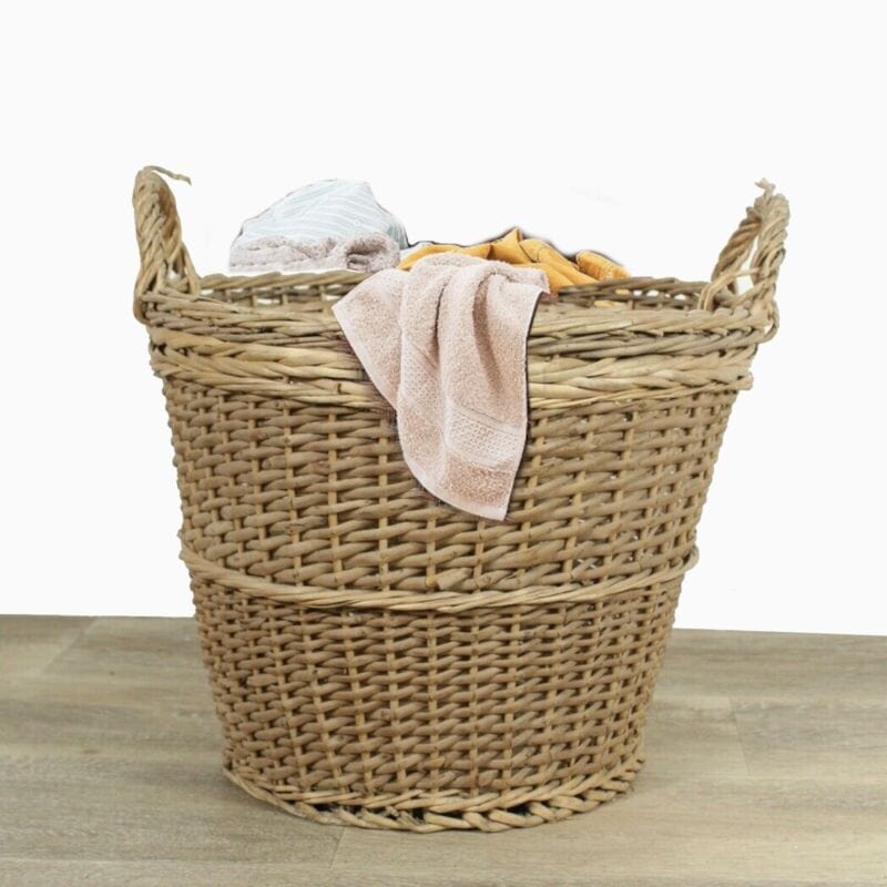 Cesta in Vimini portabiancheria vintage con manici cestino shabby chic rotondo Categoria Vintage