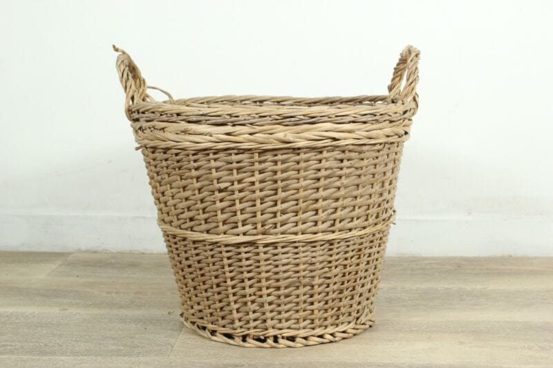 Cesta in Vimini portabiancheria vintage con manici cestino shabby chic rotondo Categoria Vintage