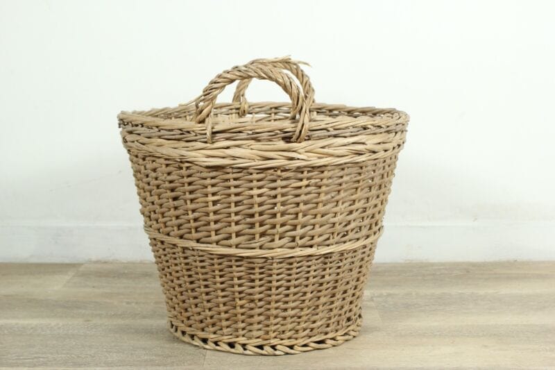 Cesta in Vimini portabiancheria vintage con manici cestino shabby chic rotondo Categoria Vintage
