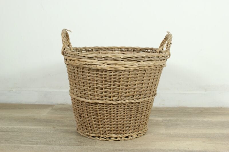 Cesta in Vimini portabiancheria vintage con manici cestino shabby chic rotondo Categoria Vintage