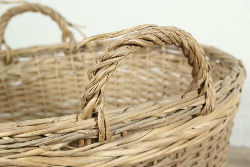 Cesta in Vimini portabiancheria vintage con manici cestino shabby chic rotondo Categoria Vintage
