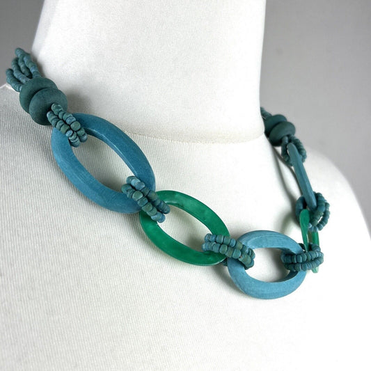 Collana da per donna color turchese Girocollo pendaglio a catena in legno Categoria Bigiotteria & Accessori