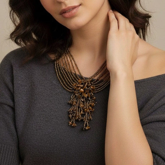 Collana da per donna in Pietre Occhio di Tigre Girocollo Multifilo color Bronzo Categoria Bigiotteria & Accessori