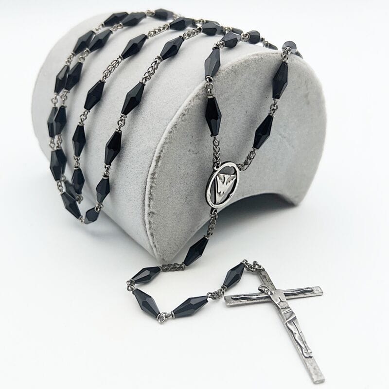 Collana Rosario in Argento 925 Catenina Vintage Vetro nero crocifisso religiosa Categoria Oggetti sacri - rosari