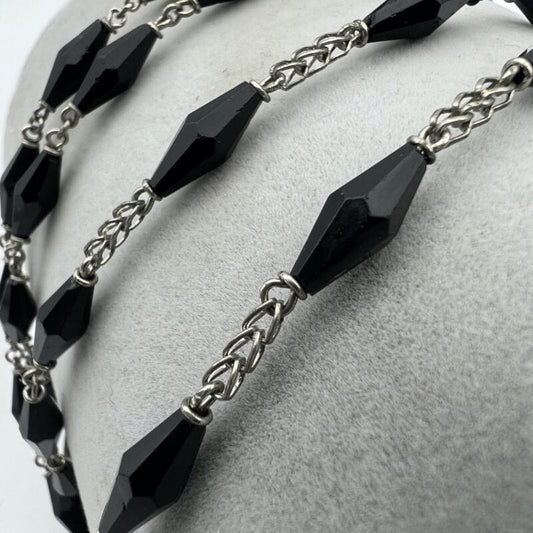 Collana Rosario in Argento 925 Catenina Vintage Vetro nero crocifisso religiosa Categoria Oggetti sacri - rosari