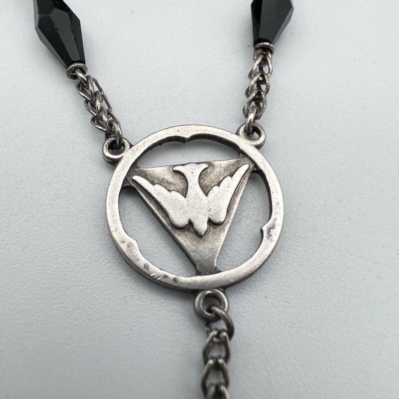 Collana Rosario in Argento 925 Catenina Vintage Vetro nero crocifisso religiosa Categoria Oggetti sacri - rosari