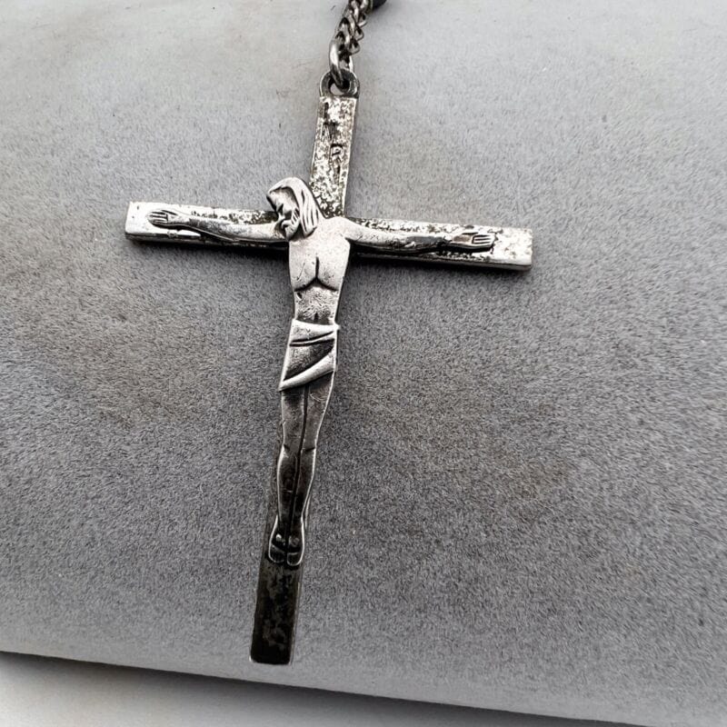 Collana Rosario in Argento 925 Catenina Vintage Vetro nero crocifisso religiosa Categoria Oggetti sacri - rosari