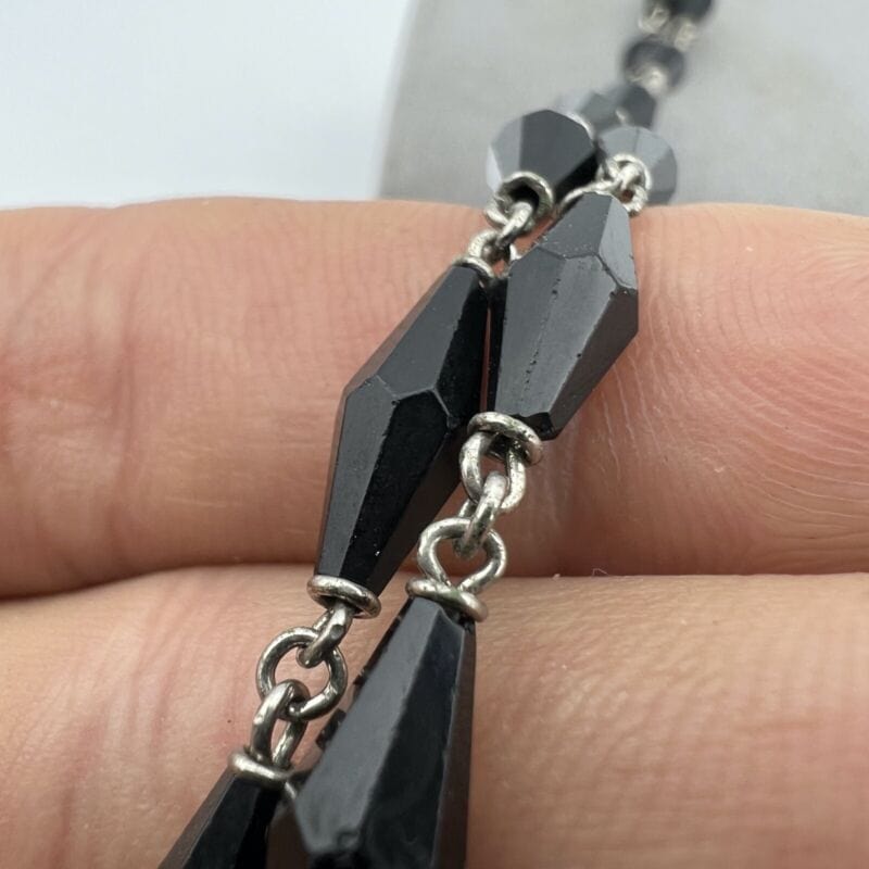 Collana Rosario in Argento 925 Catenina Vintage Vetro nero crocifisso religiosa Categoria Oggetti sacri - rosari